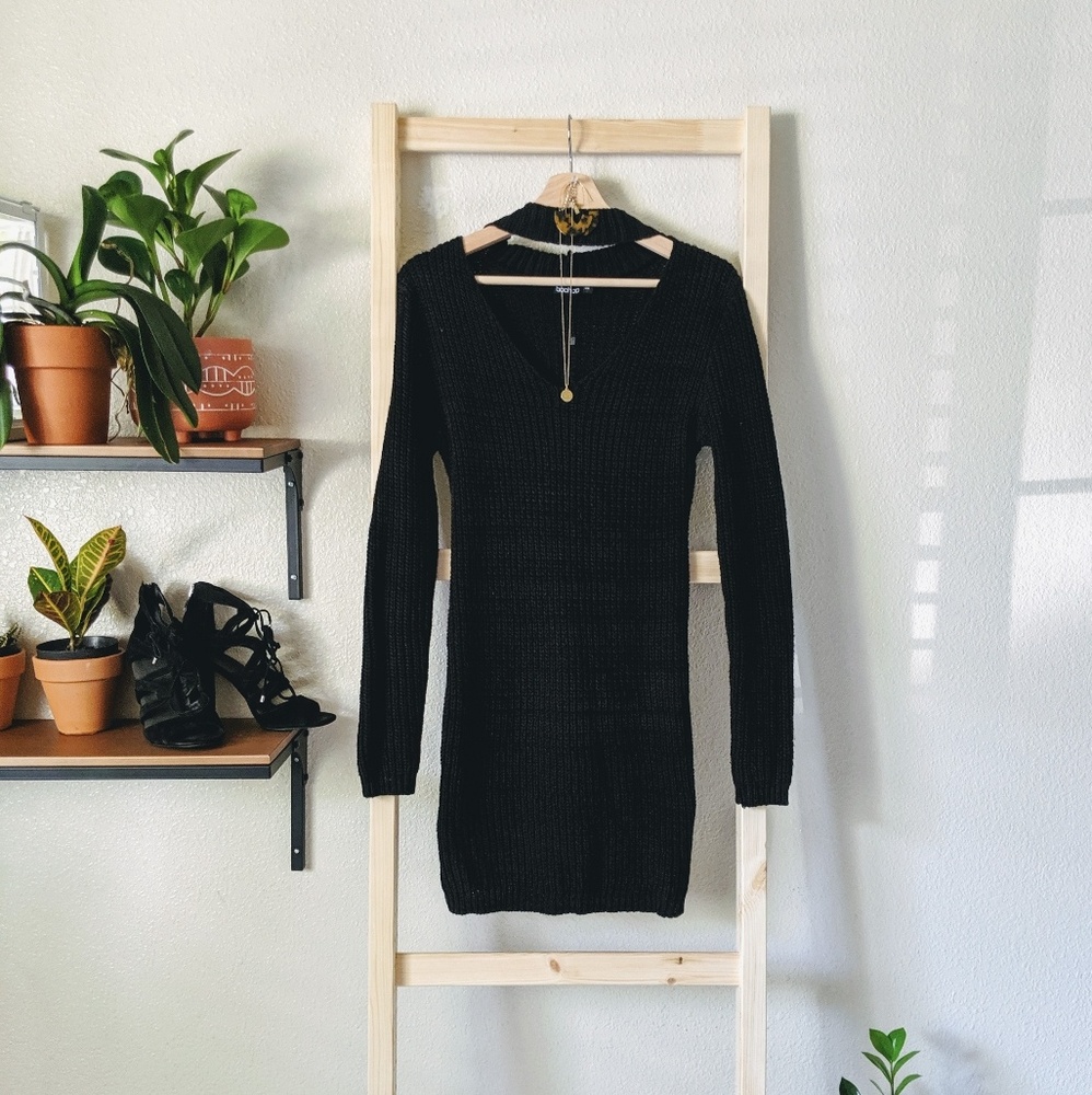 Black Knit Sweater Dress boohoo size S